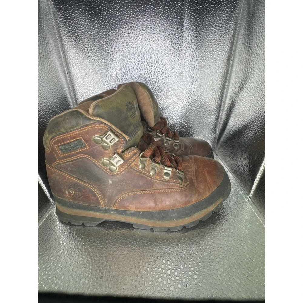 Timberland Euro Hiker Brown Leather Boots Mens Size 6M 95310 Olive Green Trim